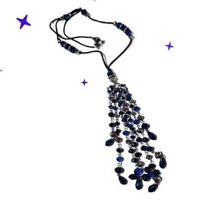 Beautiful blue crystal bead tassel necklace